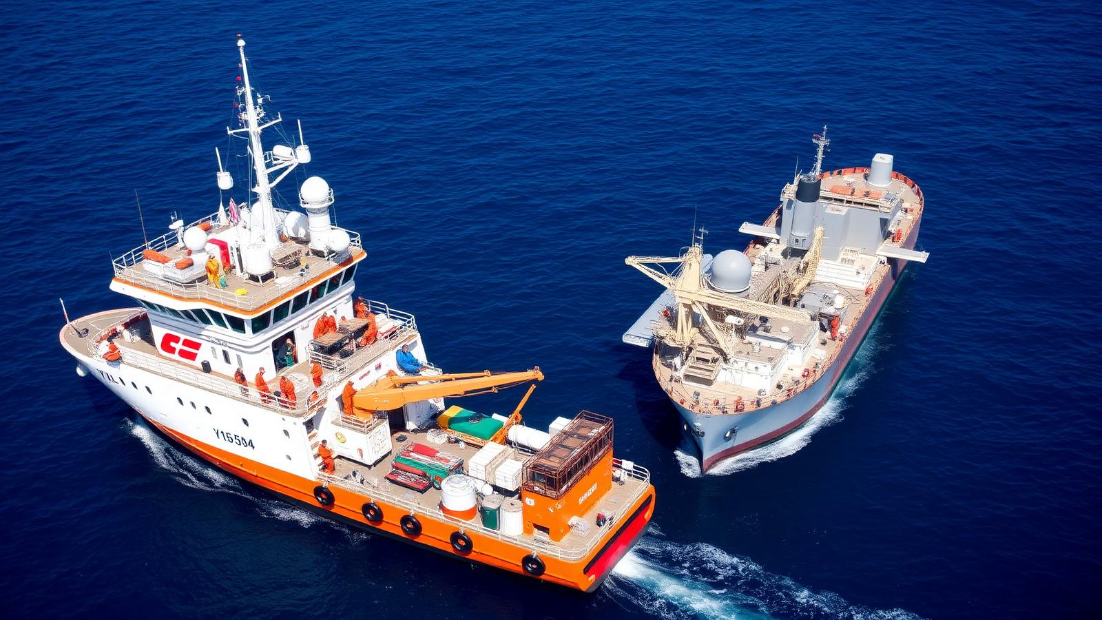 Supply vessel beside tanker